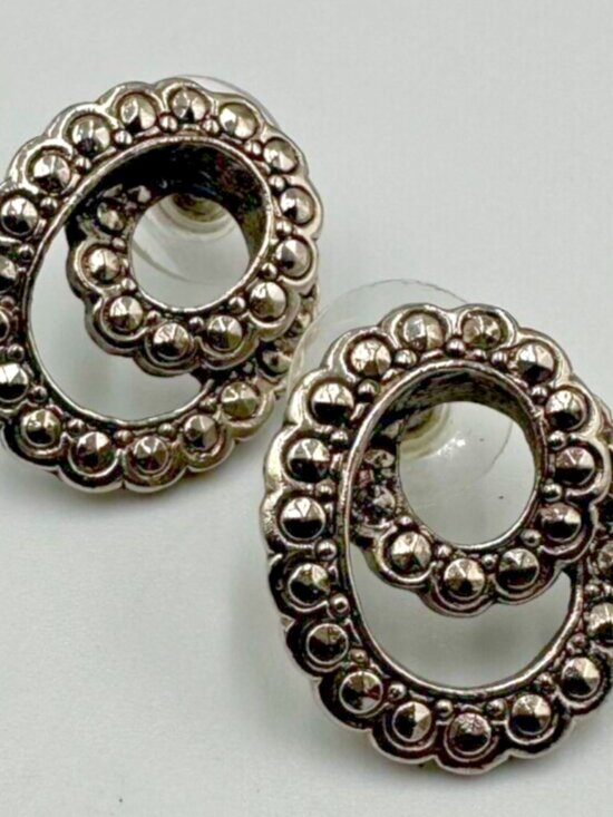 Avon Jewelry - 3/$30 Vintage Avon Marcasite Earrings Studs Gunmetal Tone Swirl Posts Pierced 1"
